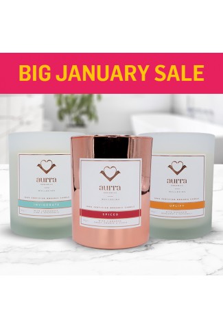 January Sale - Pack of 3 organic candles - Invigorate, Spiced and Uplift Aurra Organics 100% Certified Organic Candles - Normal SRP £152.22